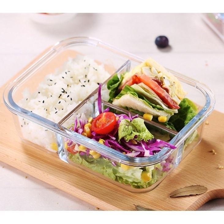 [Có sẵn] Hộp đựng cơm văn phòng thủy tinh 3 ngăn siêu dày-  supersale365