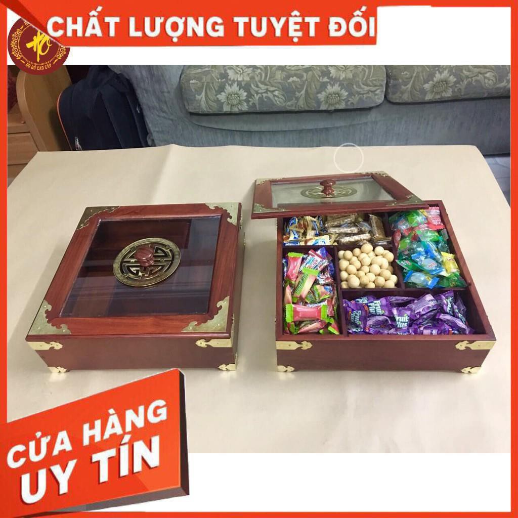 [HÀNG CAO CẤP - LOẠI 1] Khay Đựng Bánh Kẹo Ngày Tết bằng Gỗ Hương Cao Cấp Vuông Kính Bọc Đồng Sang Trọng