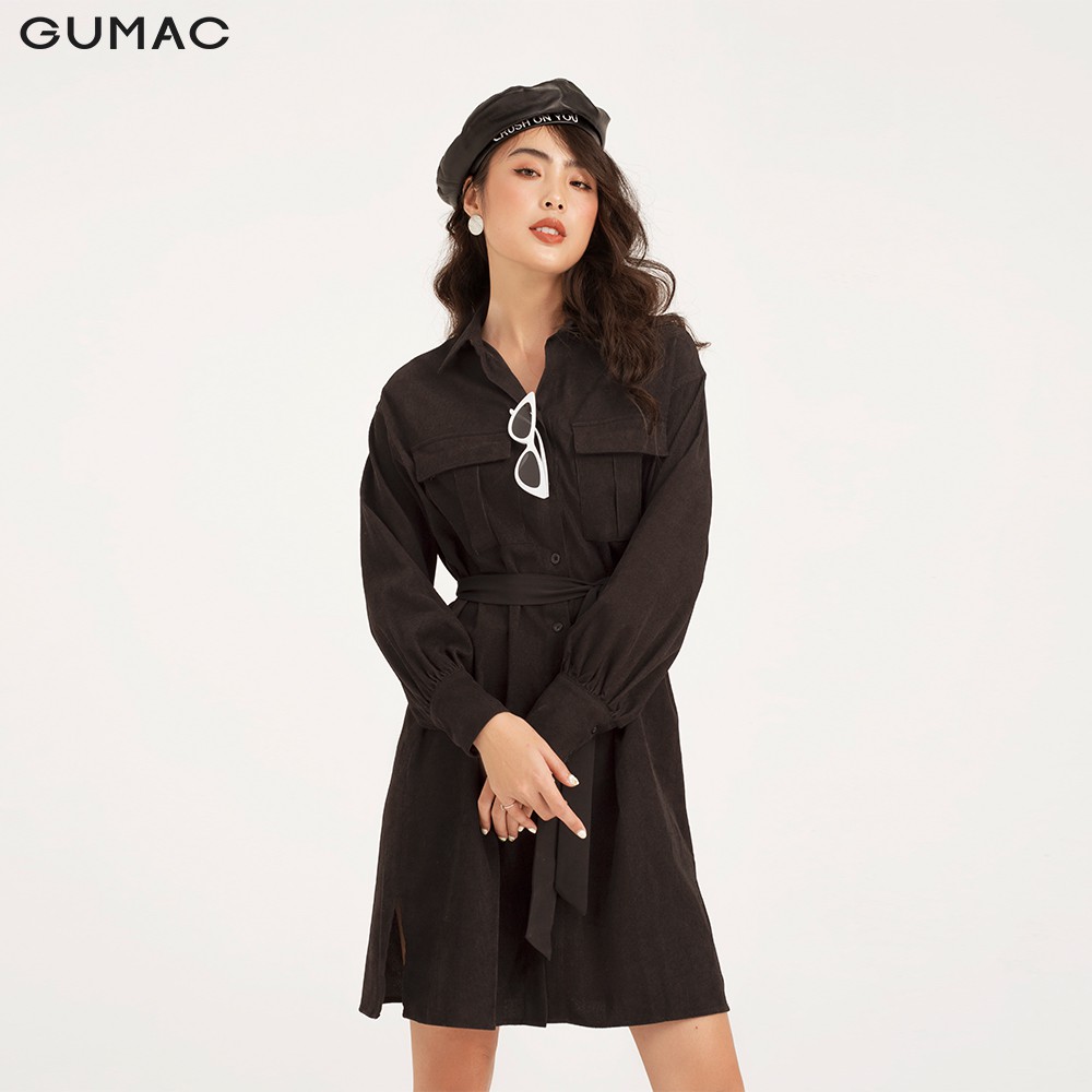 Đầm suông nữ GUMAC sơ mi 2 túi năng động, màu đen đủ size DB1149 [Không bao gồm dây eo] | BigBuy360 - bigbuy360.vn
