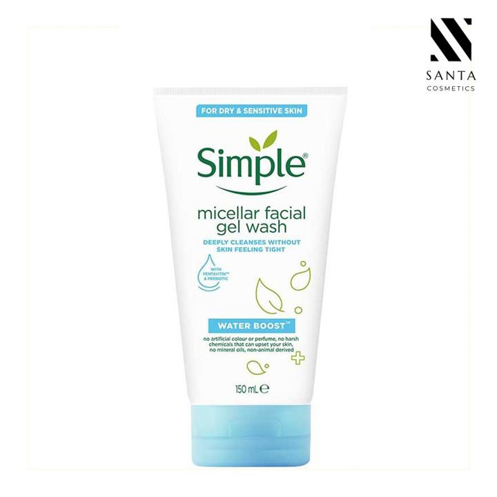 [CHÍNH HÃNG] Sữa rửa mặt Simple Water Boost Micellar Facial Gel Wash 150ml rửa sạch sâu dành cho da khô và da nhạy cảm