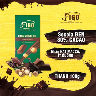 [ VÀO SHOP NHẬN MÃ GIẢM GIÁ ] Kẹo Socola đen 80% cacao Hạt Macca ít đường 100g Figo - Chế độ keto, giảm cân, ăn kiêng