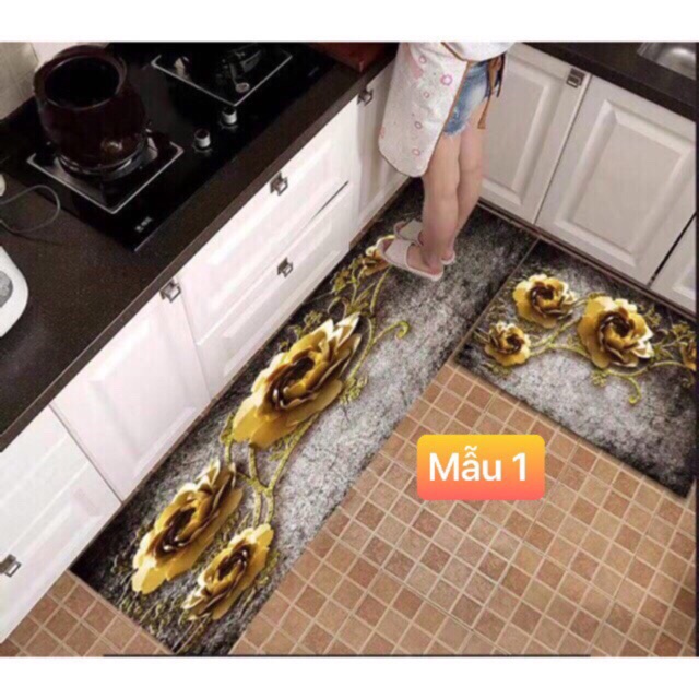 Bộ 2 Thảm 3D trải bếp Nỉ chống trơn và thấm hút Cái to 40* 1m2 + Cái bé 40* 60