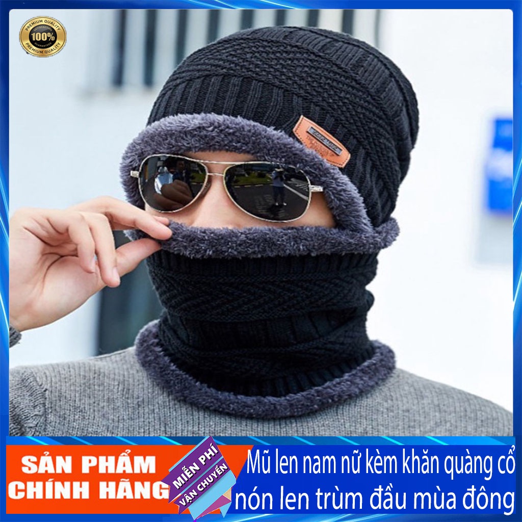 Mũ len nam nữ kèm khăn quàng cổ yuda nón len trùm đầu mùa đông