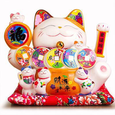 [Big Sale] Mèo Thần Tài Sứ , Mèo May Mắn Maneki Neko cao  23cm. Vẩy Tay Gọi Khách BÁT PHƯƠNG KHAI TÀI