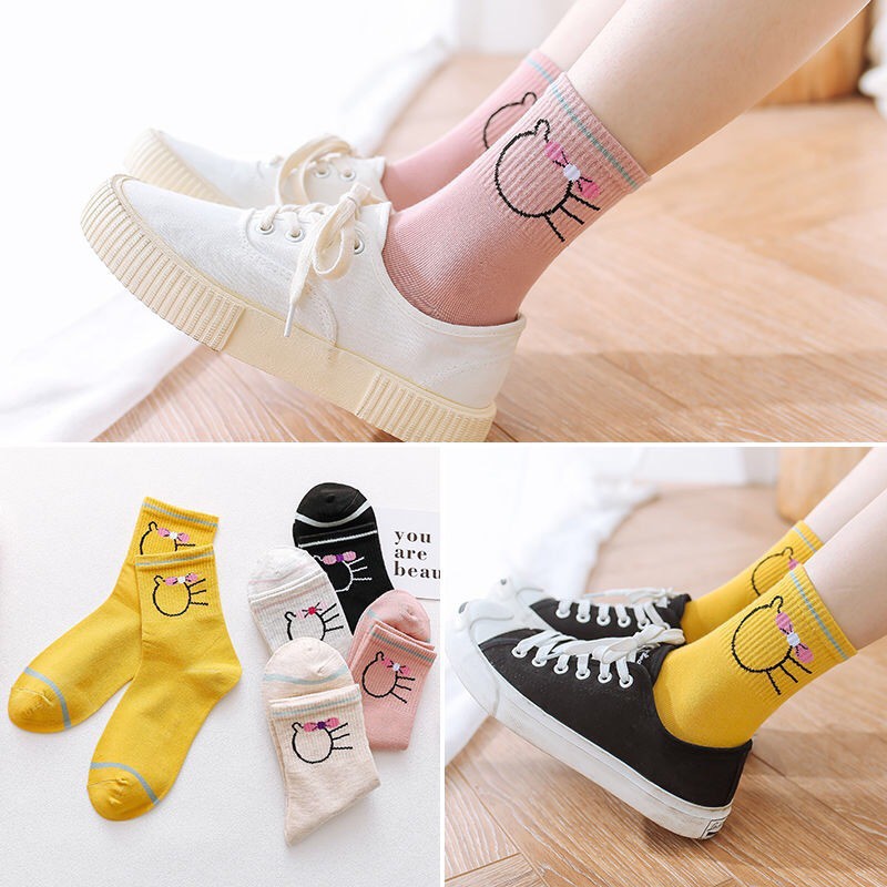 Tất nữ nam cổ cao cute Mèo kitty, vớ nam nữ cao cổ dài phong cách Vintage hàn quốc giống tất trắng nike chống hôi chân