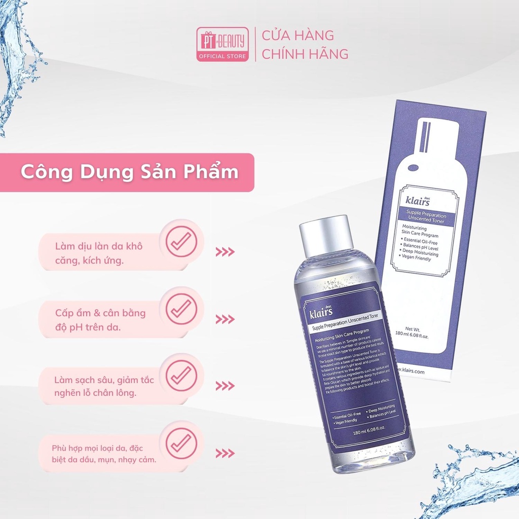 Nước hoa hồng Dear Klairs Supple Preparation Tonner dành cho da dầu mụn, nhạy cảm 180ml