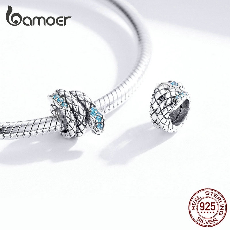 BAMOER Vòng Tay Bạc 925 Đính Hạt Charm Hình Rắn 3mm SCC1351 Thời Trang