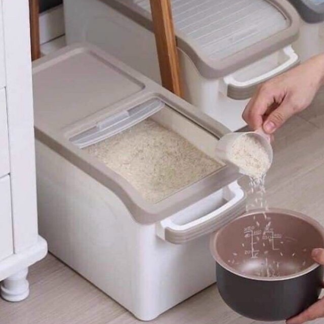 Thùng đựng gạo thông minh 15KG nắp trượt kèm bánh xe trợ lực dễ dàng di chuyển