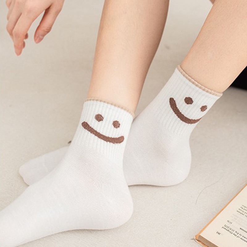 Vớ Cổ Trung Thoáng Khí Họa Tiết Mặt Cười Dễ Thương Phong Cách Nhật Bản Thời Trang Xuân Hè Cho Nữ Sinh