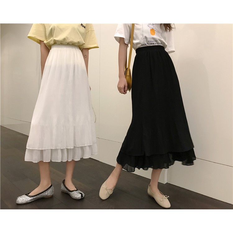 Chân váy xếp ly voan 2 tầng, Dáng chữ A, Chân váy midi xếp ly - CV63 | BigBuy360 - bigbuy360.vn