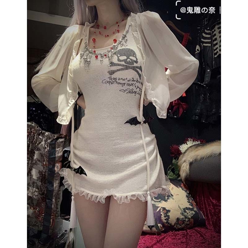 Đầm không tay dáng ôm Hoạ Tiết Đầu Lâu Thiết Kế Ôm Sát Tôn Dáng Y2k 2023