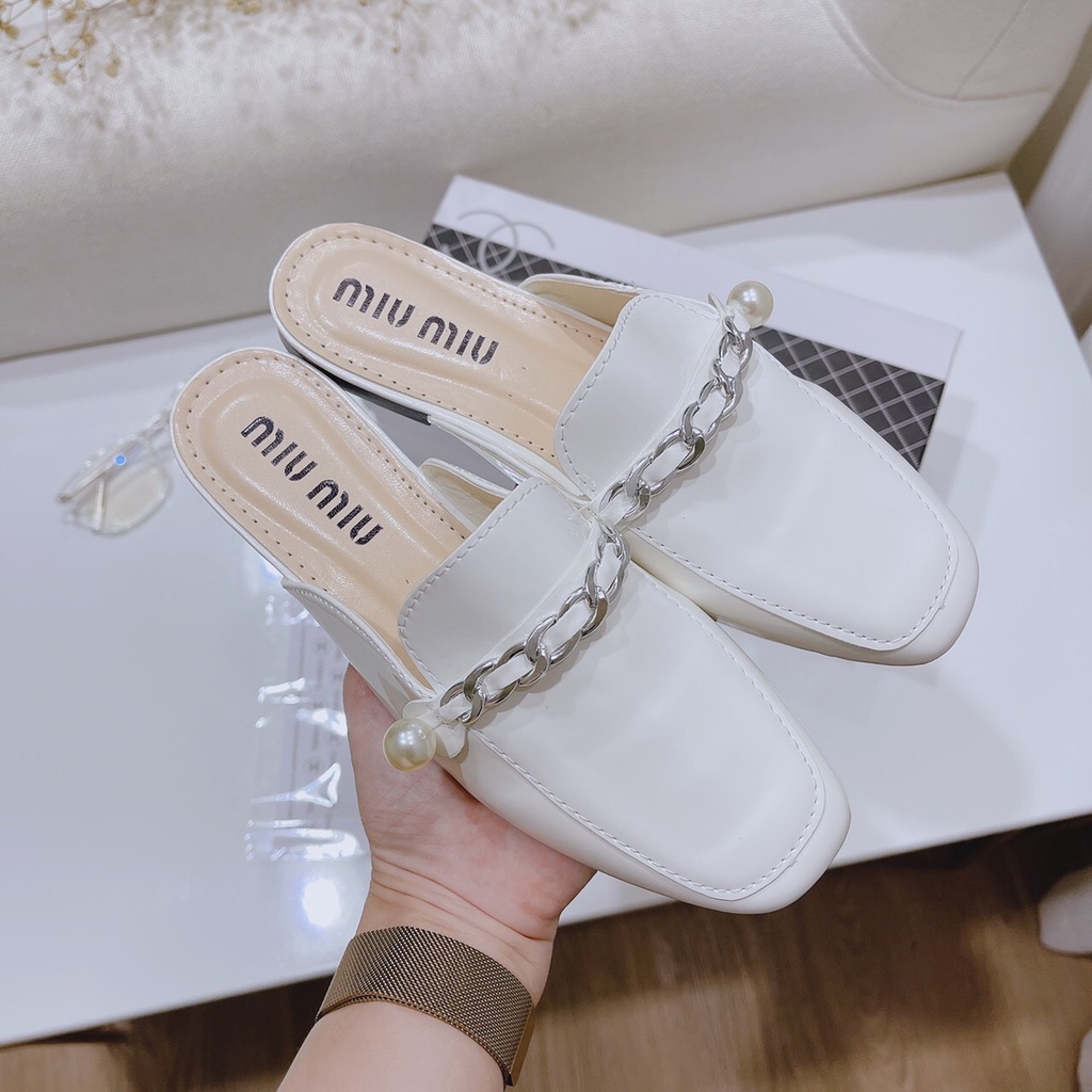 Dép sục nữ mũi vuông phối dây xích hottrend