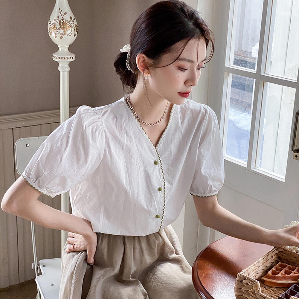 Áo Kiểu Tay Ngắn Cổ Chữ V Thời Trang Cho Nữ 50887