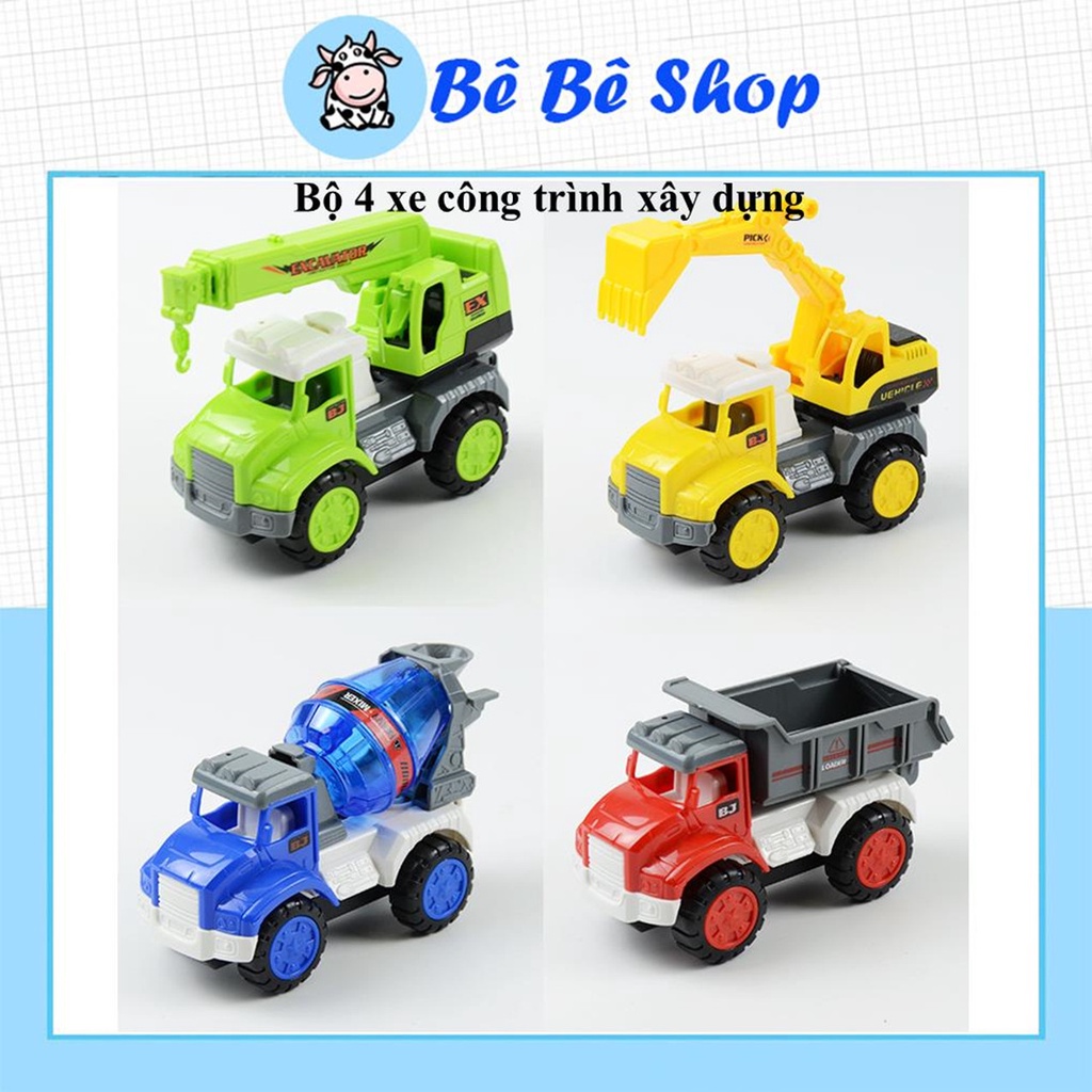 Ô Tô Đồ Chơi, Sét 4 Ô Tô mô hình công trình xây dựng xe đồ chơi cho bé