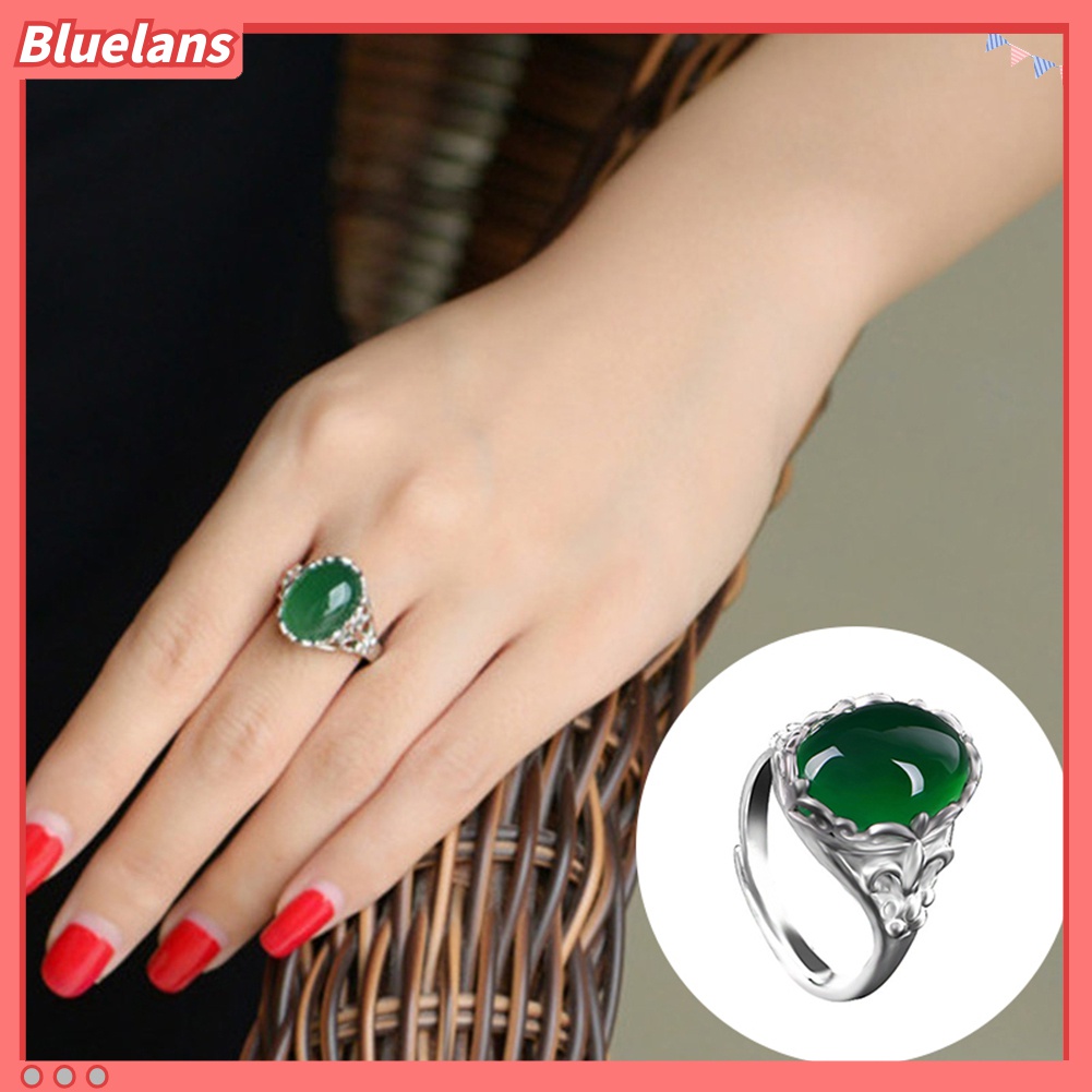 Nhẫn đính đá ngọc lục bảo nhân tạo phong cách vintage thời trang cho nữ