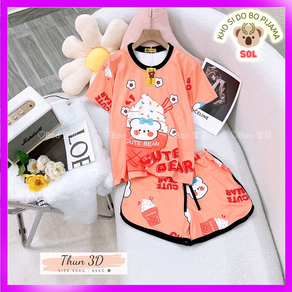 Bộ Ngủ Pijama Thun Lạnh 3D Cao Cấp Tay Ngắn Quần Đùi Họa Tiết Hoạt Hình Dễ Thương P2