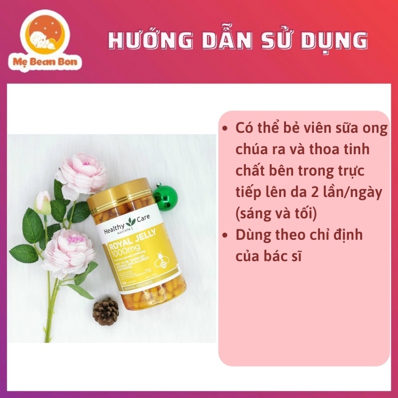 Sữa ong chúa Healthy Care Royal Jelly 1000 365 viên cung cấp nhiều vitamin cho cơ thể hỗ trợ làm đẹp da làm chậm lão hoá