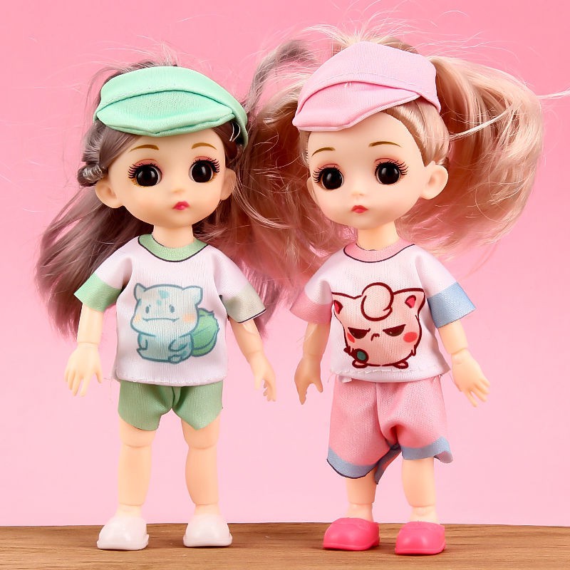 Bộ đồ chơi búp bê Barbie nhỏ 17cm 13 khớp chuyển động mắt 3D có quần áo mua riêng được dành cho trẻ em