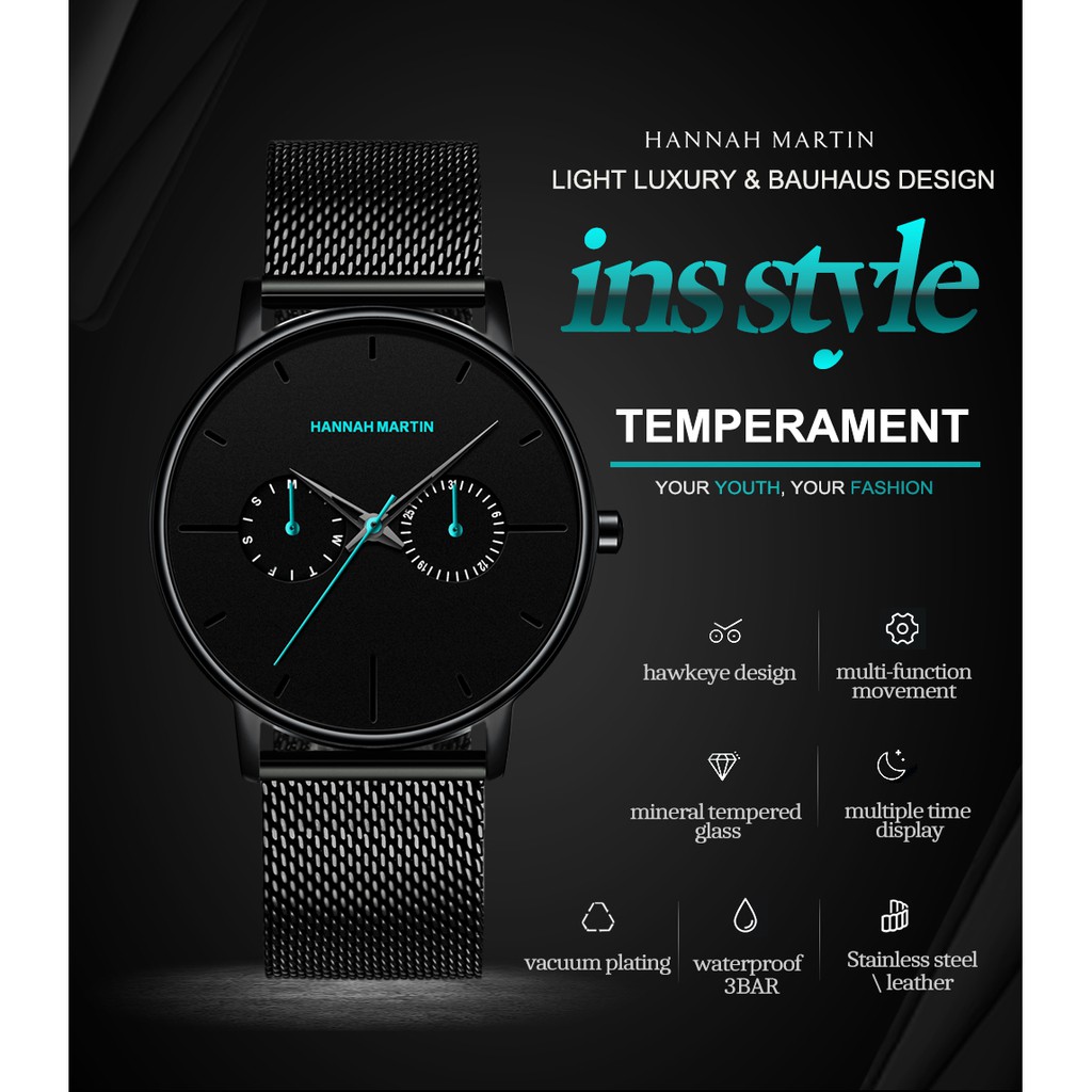 Đồng hồ nam HANNAH MARTIN chính hãng - model 150PH - chống nước tốt - bảo hành 1 n | BigBuy360 - bigbuy360.vn