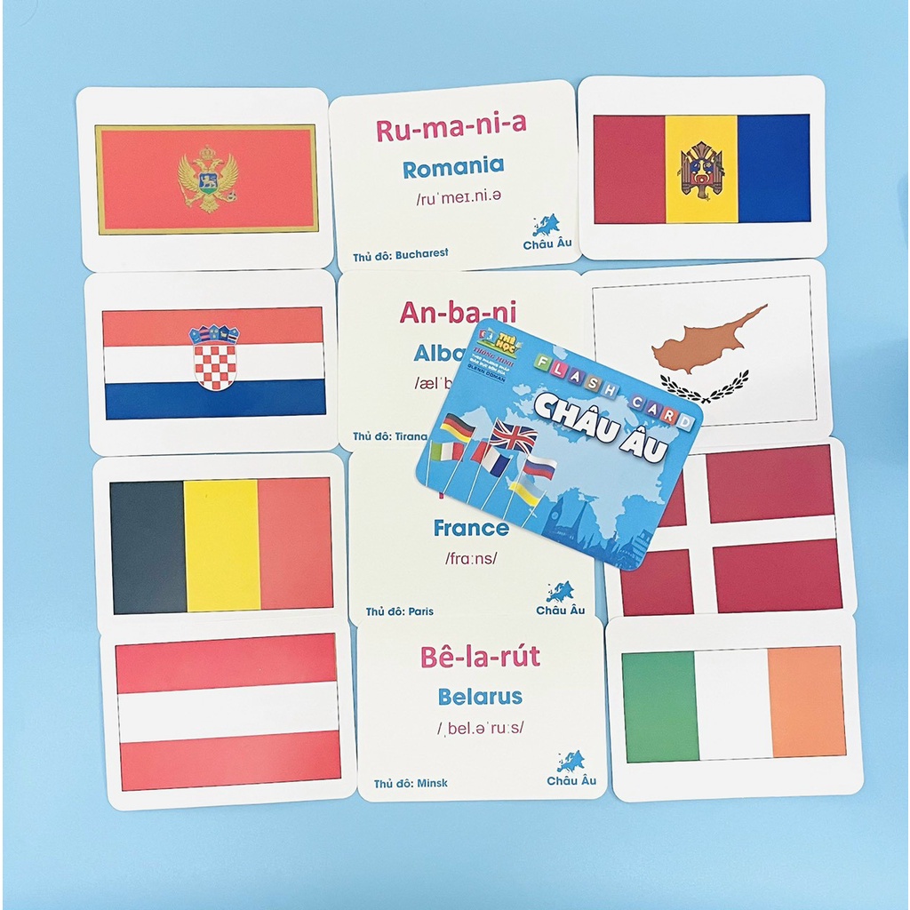 Bộ Thẻ Học Song Ngữ Quốc Kỳ Các Quốc Gia Trên Thế Giới- 180 Flaschcard Cờ Các Nước Kèm Hình Ảnh