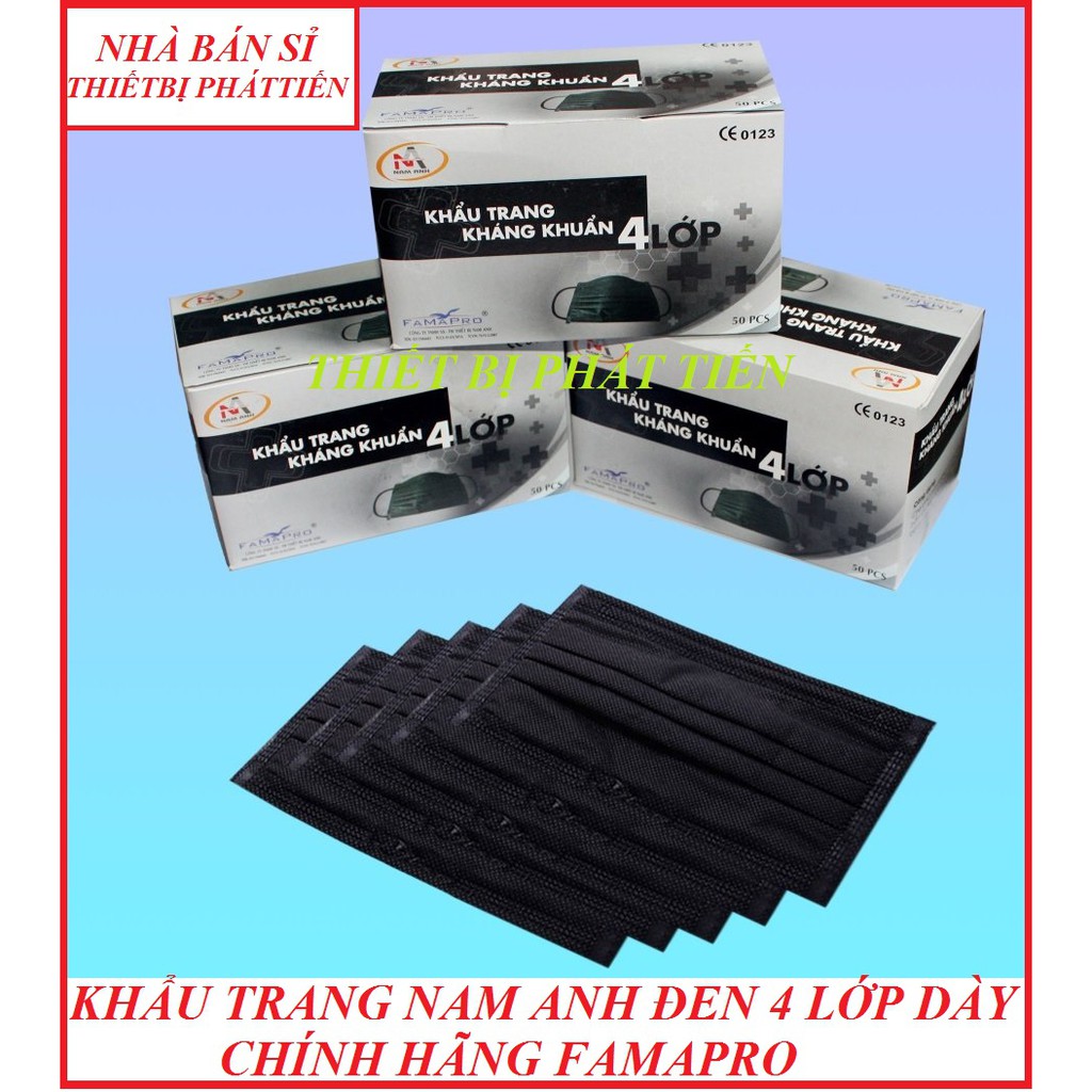 Bộ 4 Hộp Khẩu Trang Y Tế 4 Lớp Than Hoạt Tính Nam Anh Màu Đen (Hộp 50 Cái)