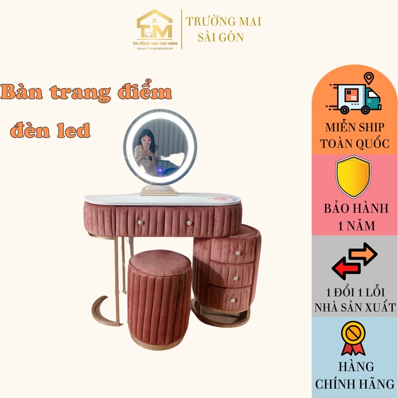 bàn trang điểm ngủ mini có đèn led chất vải nhung êm mịn phong cách hiện đại kèm ghế nơ xinh Trường Mai Sài Gòn