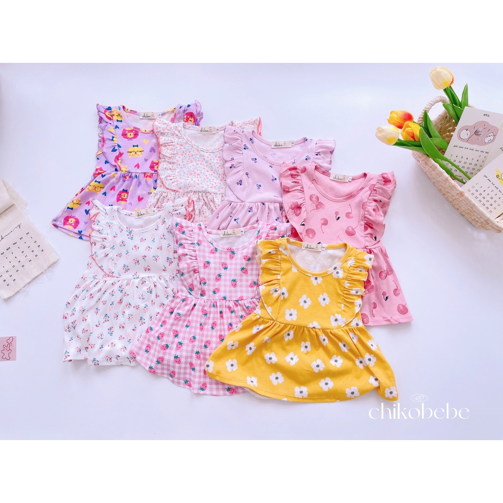 Bộ đùi bé gái phối bèo nhún vai dễ thương chất thun bozip mềm mát HM199