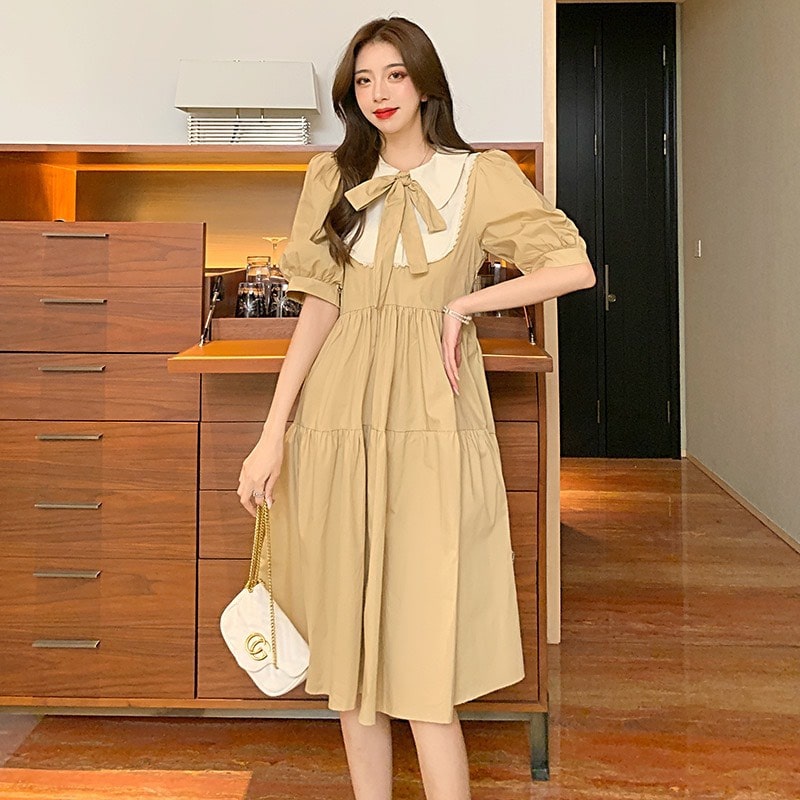 Đầm bầu cổ nơ thời trang thiết kế công sở xinh xắn tiểu thư MSP465 Mom and Baby