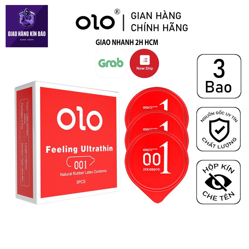 Bao cao su siêu mỏng OLO 0.01 hàng cao cấp siêu truyền nhiệt GUNX SHOP - HOP 3c bcs