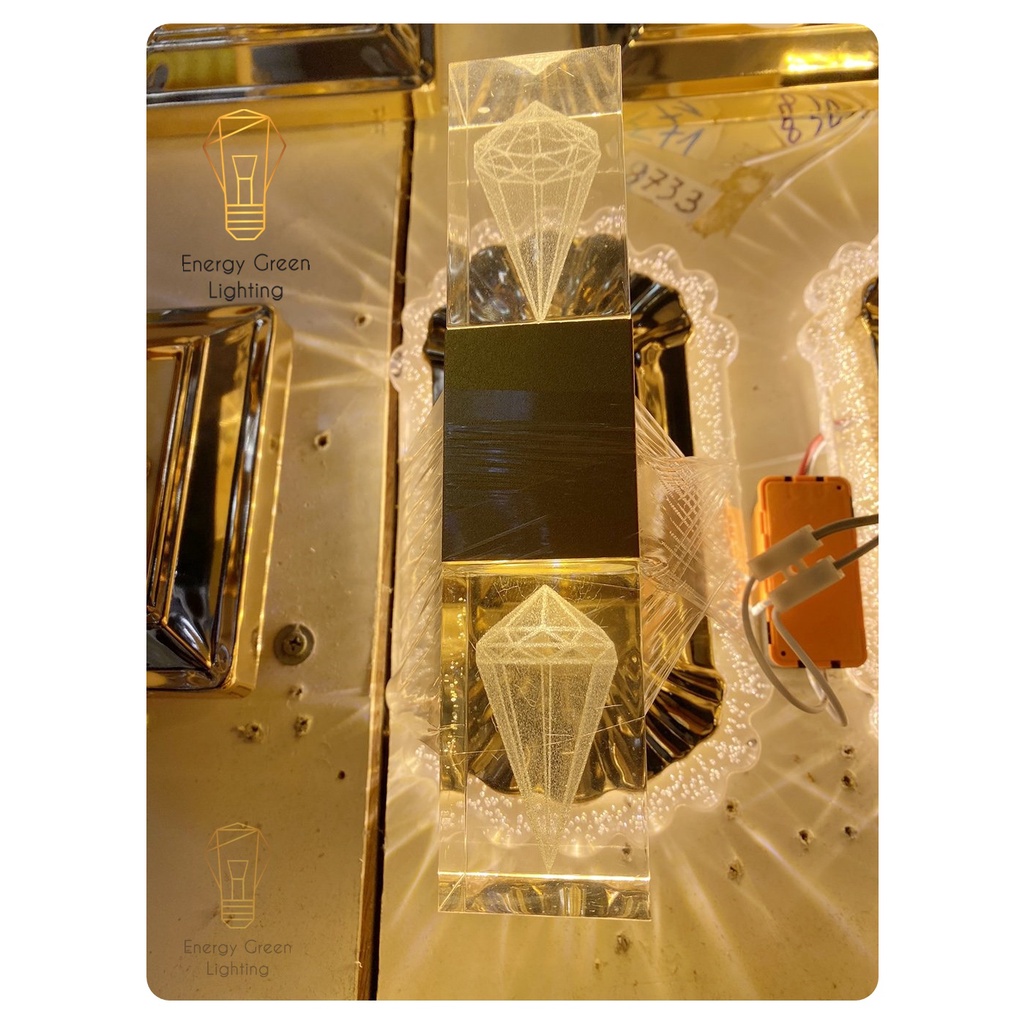 Đèn Led Energy Green Lighting Thủy Tinh Gắn Tường 2 Đầu Kiểu Dáng Hiện Đại Hình Kim Cương 87591 ( Ánh Sáng Vàng )
