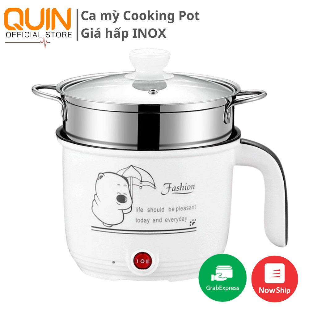 Ca Nấu Mì, Nấu Cơm Mini Siêu Tốc 18cm Kèm Giá Hấp Cooking Pot Có Tay Cầm Tiện Lợi