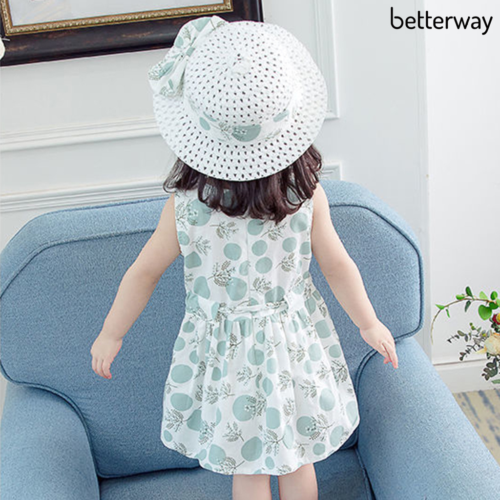 Đầm Cotton Sát Nách In Họa Tiết Chấm Bi / Hoa Kèm Mũ Có Thể Giặt Sạch