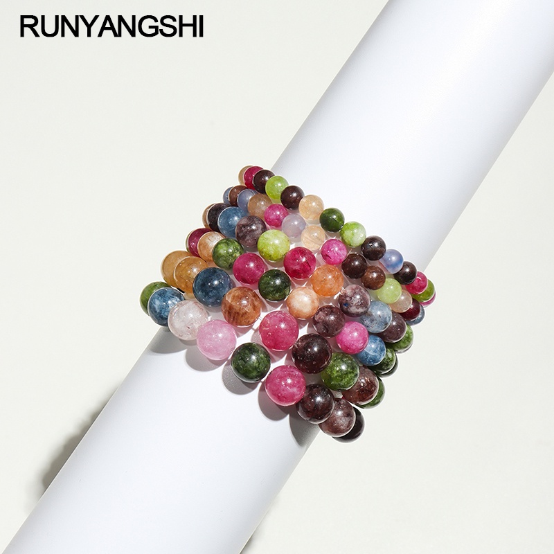1 Vòng Tay Chuỗi Hạt Đá Tourmaline Tự Nhiên Nhiều Màu