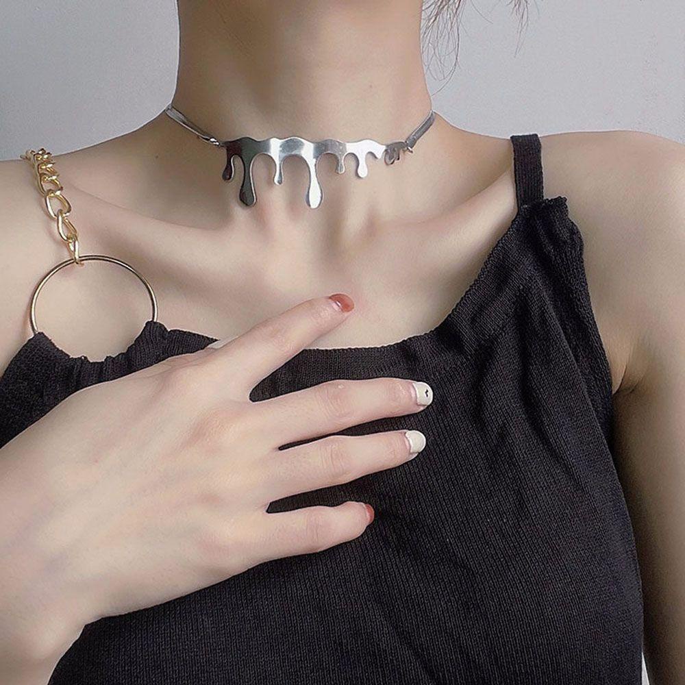 Vòng Cổ Choker Bằng Thép Không Gỉ Mặt Hình Giọt Nước Thời Trang Cho Nữ