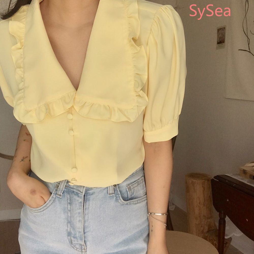 Áo Sơ Mi Voan Cổ Búp Bê Xinh Xắn Theo Phong Cách Mùa Hè Hàn Quốc Dành Cho Nữ