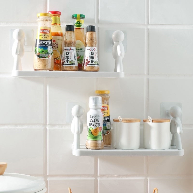 Kệ hình nhân decor nhà tắm, kệ nhựa nhà bếp dán tường siêu dính chịu lực