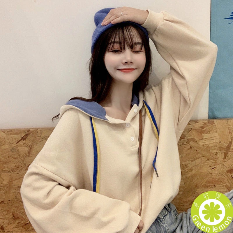 Áo Hoodie Dài Tay Dáng Rộng Thiết Kế Giản Dị Dành Cho Nữ