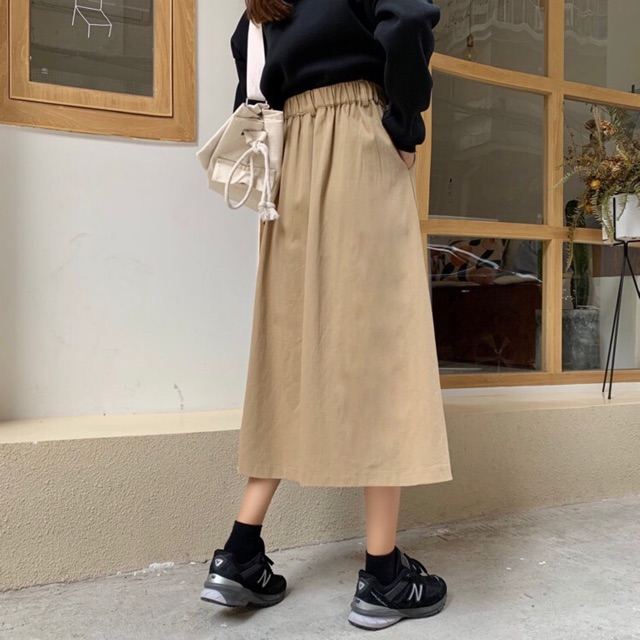 Chân váy dài hàng cúc giữa ulzzang