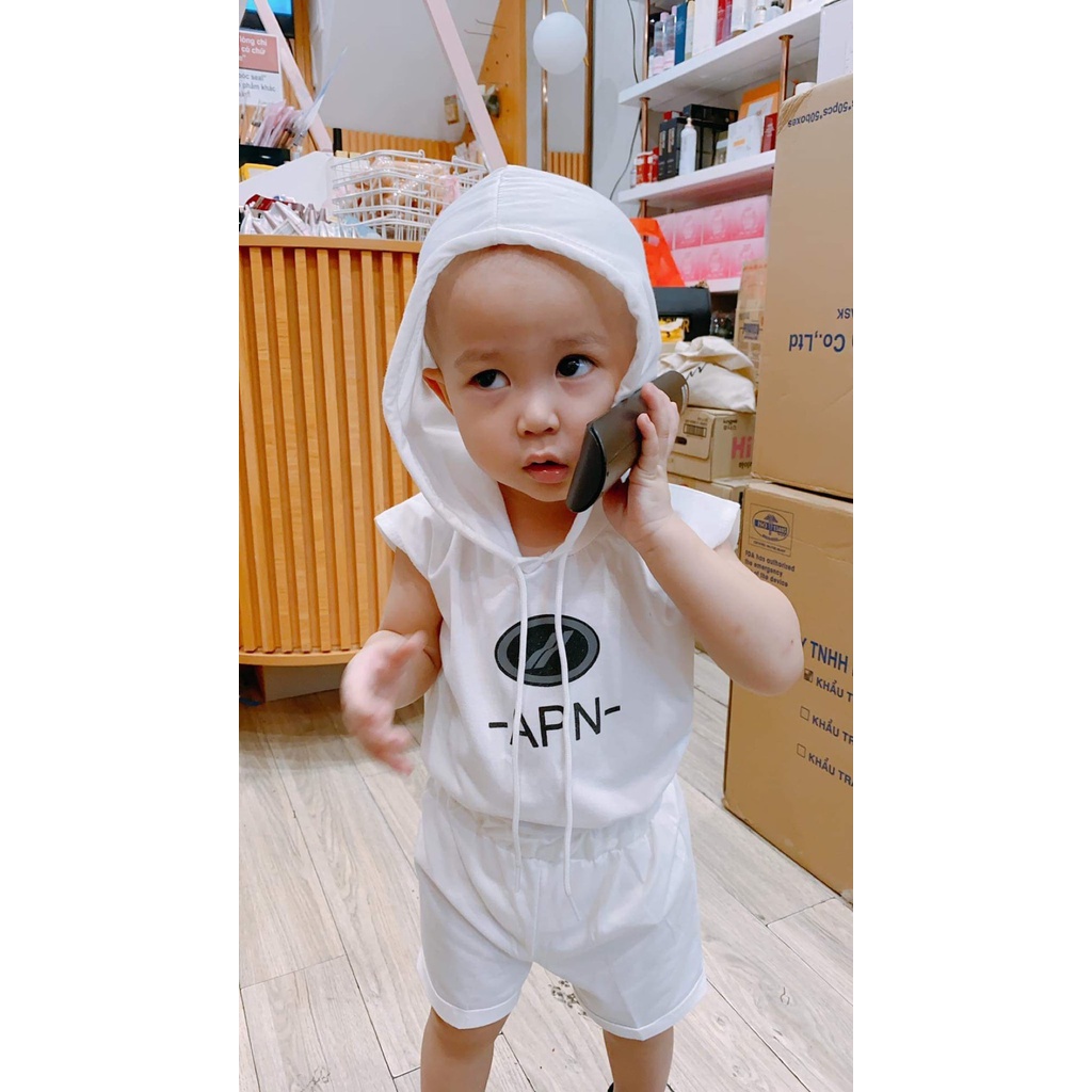Bộ Ba Lỗ Có Mũ Cotton Cho Bé Trai Và Bé Gái Từ 8Kg Đến 28Kg - APN Chaarlie Kids Quần Áo Trẻ Em