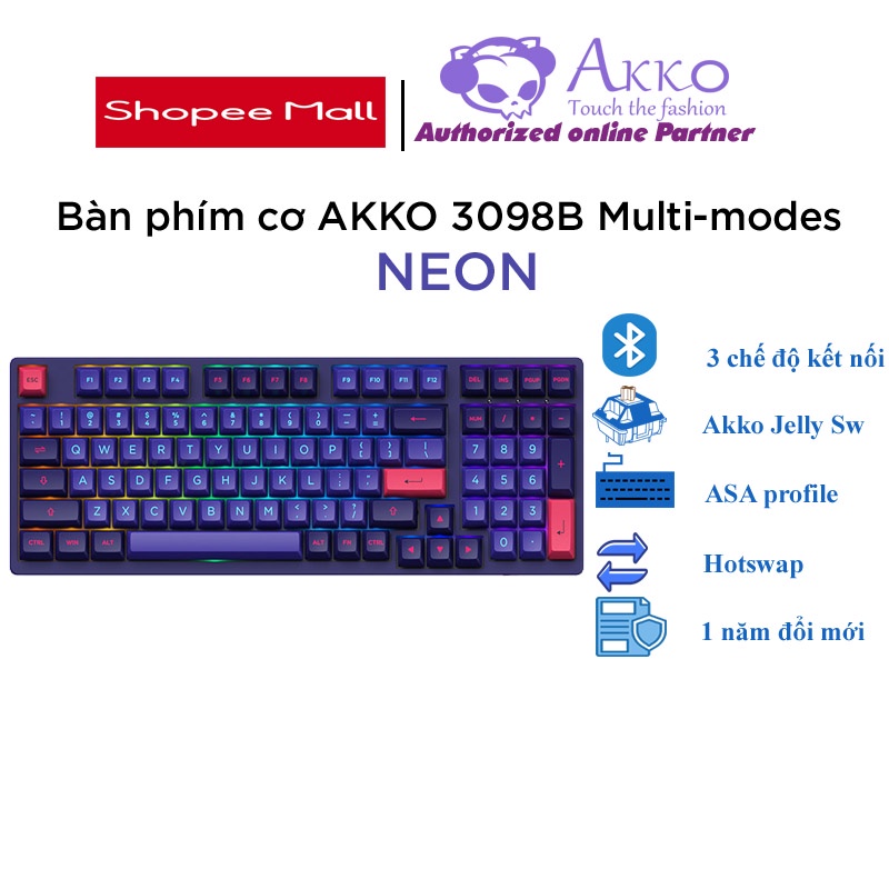 Bàn phím cơ không dây AKKO 3098B Multi-modes NEON ( Hotswap / Foam tiêu âm / Foam đáy / AKKO CS Jelly)