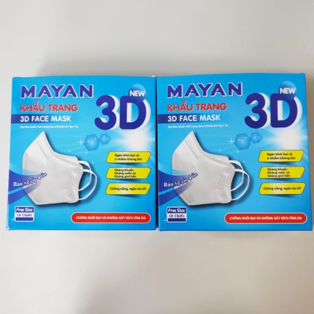 Khẩu trang Mayan 3D người lớn và trẻ em, ngăn ngừa khói bụi, bảo vệ sức khỏe, hộp 10 cái