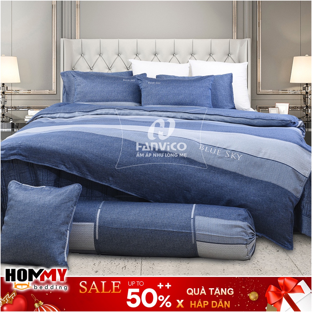 🍁 Mẫu Chăn Ga Gối 🍁 Hanvico Blue Sky DLP190 vải cotton cao cấp (bán lẻ ga chun / vỏ chăn / đôi vỏ gối)
