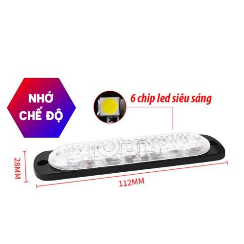 [XẢ KHO 3 NGÀY] ĐÈN LED XE MÁY Ô TÔ HÃNG YOBIS CẢNH BÁO NHẤP NHÁY SIÊU MỎNG 6 LED (XANH ĐỎ)