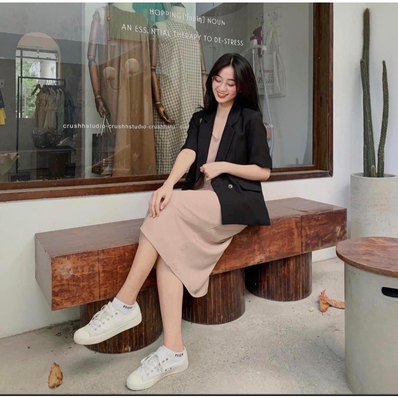 Áo blazer cộc tay đen