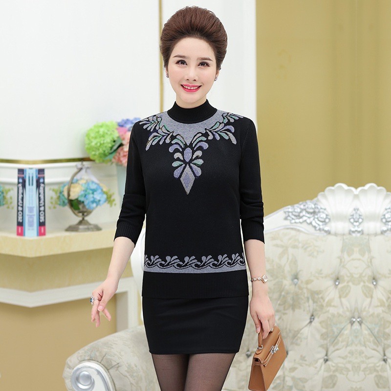 Áo len có nỉ cho nữ trung niên ấm áp phong cách cổ điển