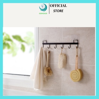 Móc treo đa năng dán tường 6 móc bằng sắt. Móc treo dán nhà tắm nhà vệ sinh 32.5x6.5cm