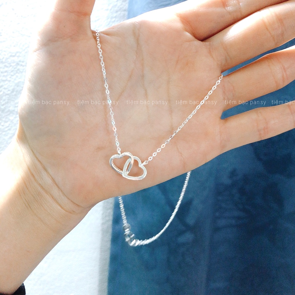 Dây chuyền nữ bạc ta PANSY mặt hai trái tim đan nhau, vòng cổ nữ bạc 925 vĩnh cửu