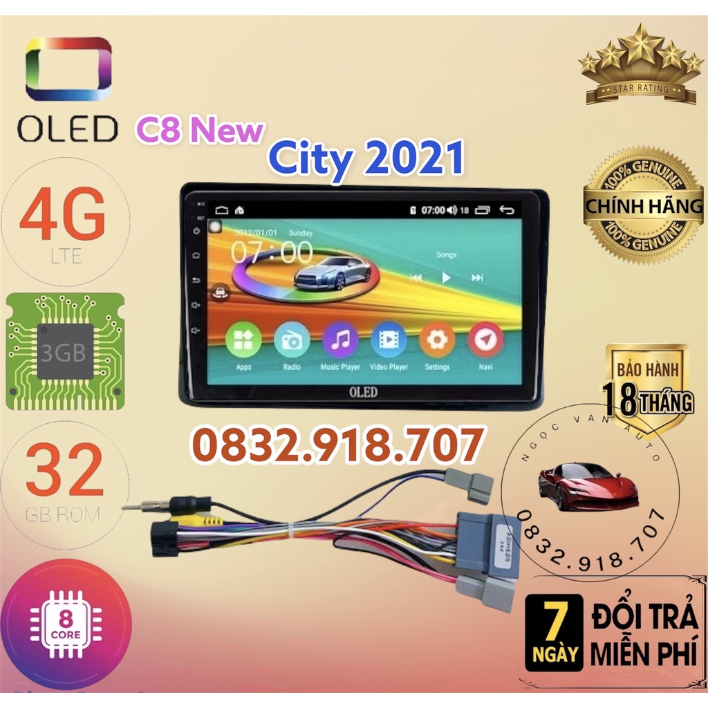 Màn hình android OLED C8 New theo xe City 2014 - 2020  kèm dưỡng và jack nguồn zin theo xe