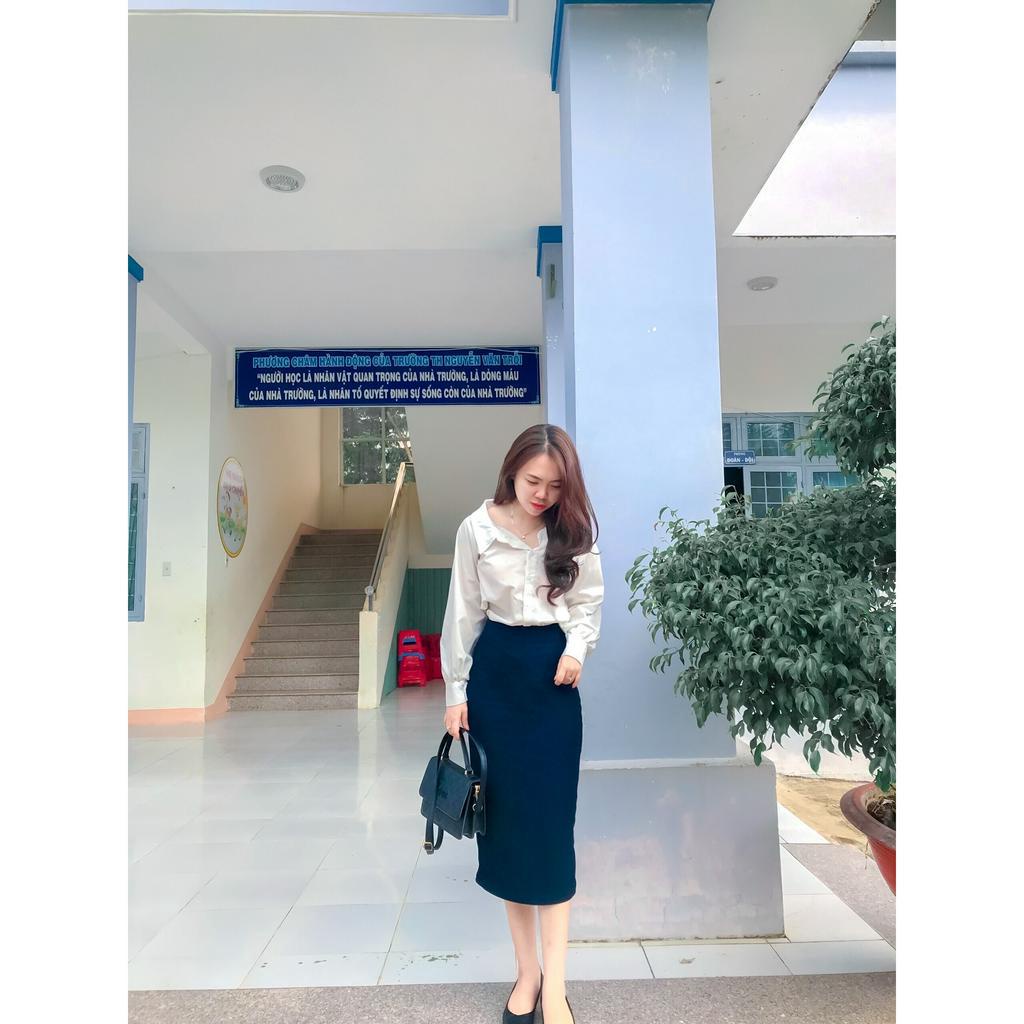 Chân Váy Bút Chì Dáng Dài 80cm chất UMI Hàn co giãn 4 chiều xẻ tà sau