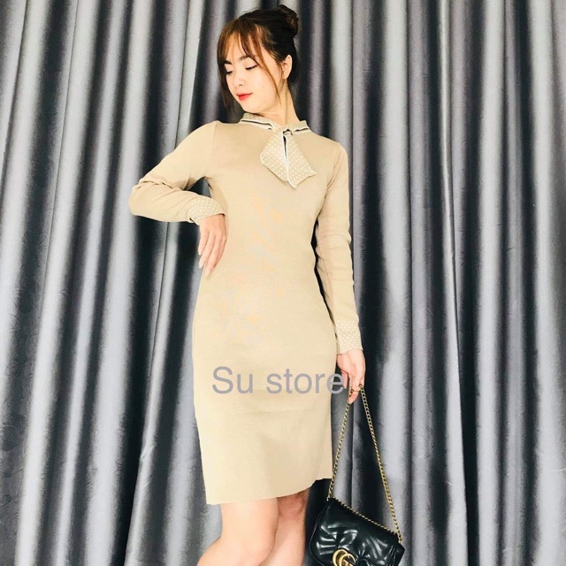 Váy len nơ chấm bi